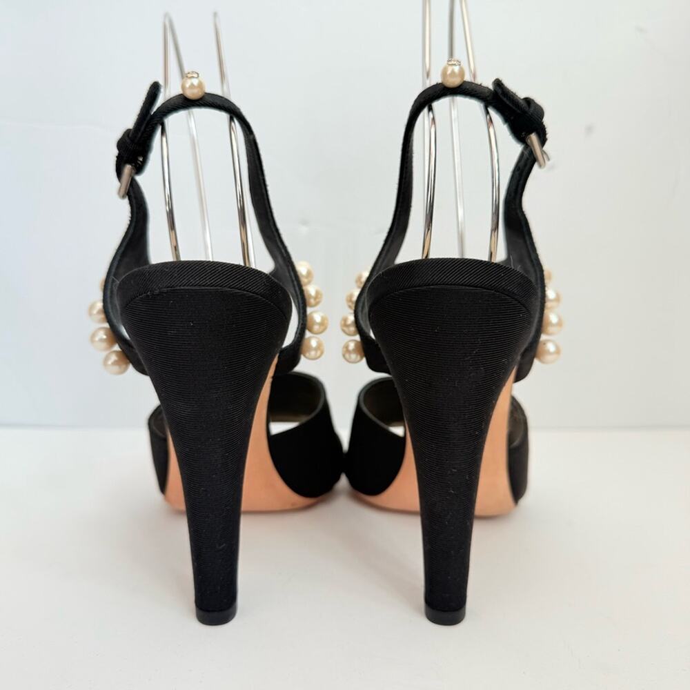 Chanel Black Grosgrain Pearl Slingback Heels Sandals CC Logo EU 41 - Picture 7 of 11